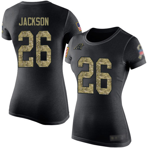 Carolina Panthers Black Camo Women Donte Jackson Salute to Service NFL Football #26 T Shirt->nfl t-shirts->Sports Accessory